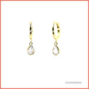 Gold Teardrop Diamond Dangle Hoop Earrings, Lightweight for Any Outfit